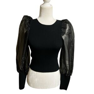 Chic Black Sheer Sleeve Blouse